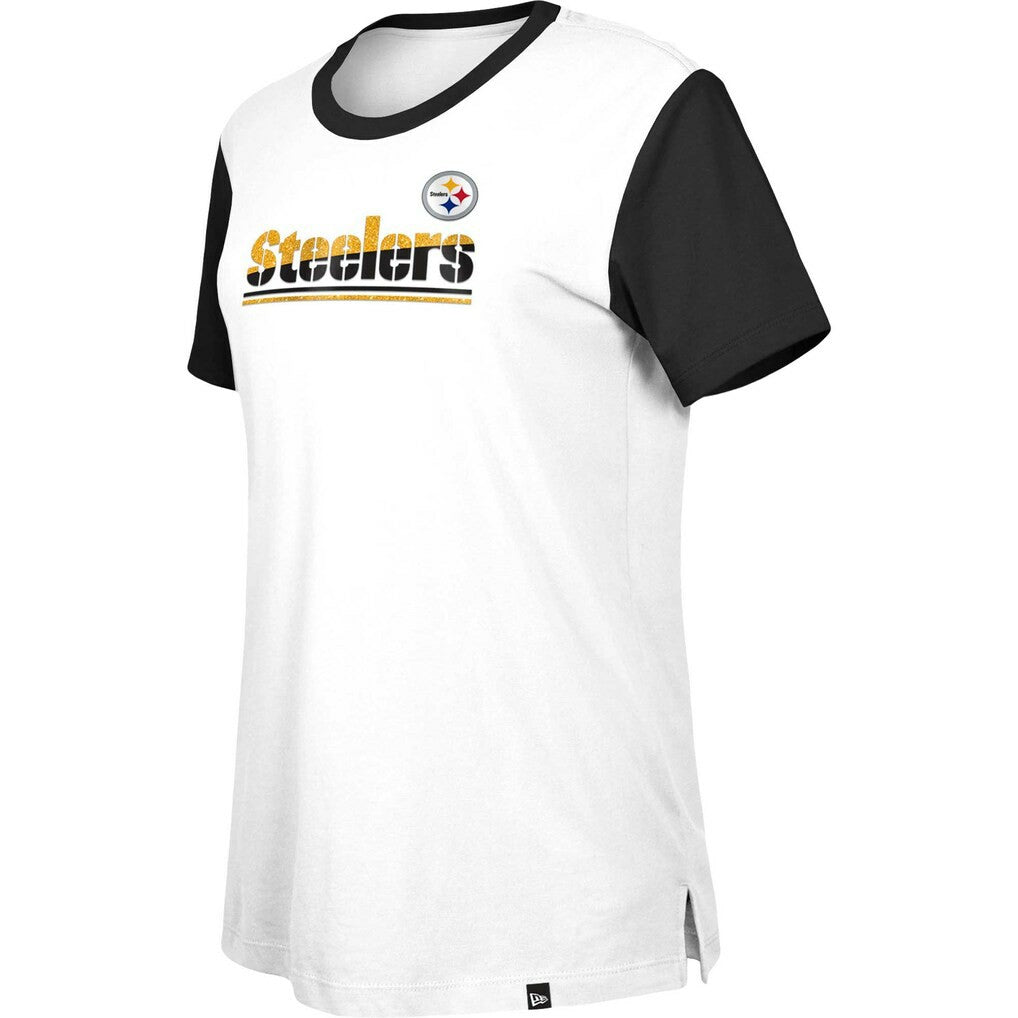 Pittsburgh Steelers New Era Women's Third Down Colorblock T-Shirt - White/Black T-shirts