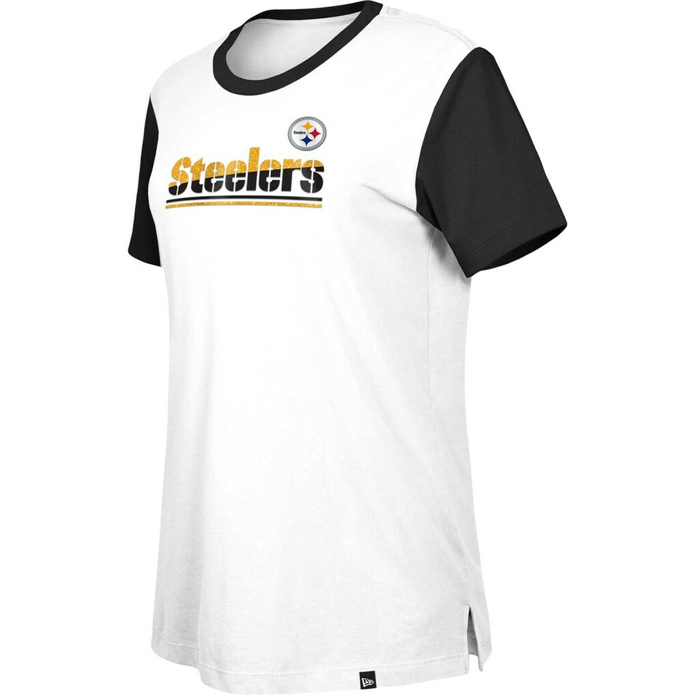 Pittsburgh Steelers New Era Women's Third Down Colorblock T-Shirt - White/Black T-shirts