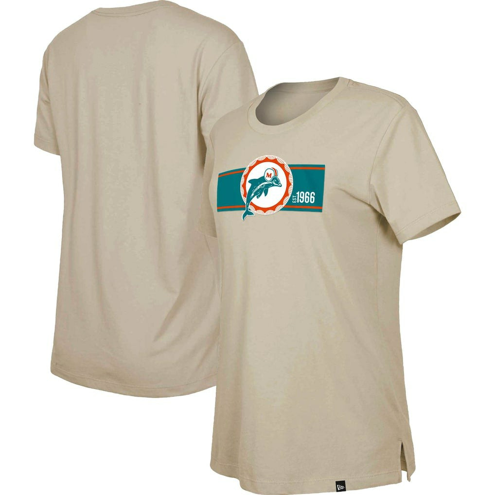 Miami Dolphins New Era Women's Third Down Historic T-Shirt - Tan T-shirts