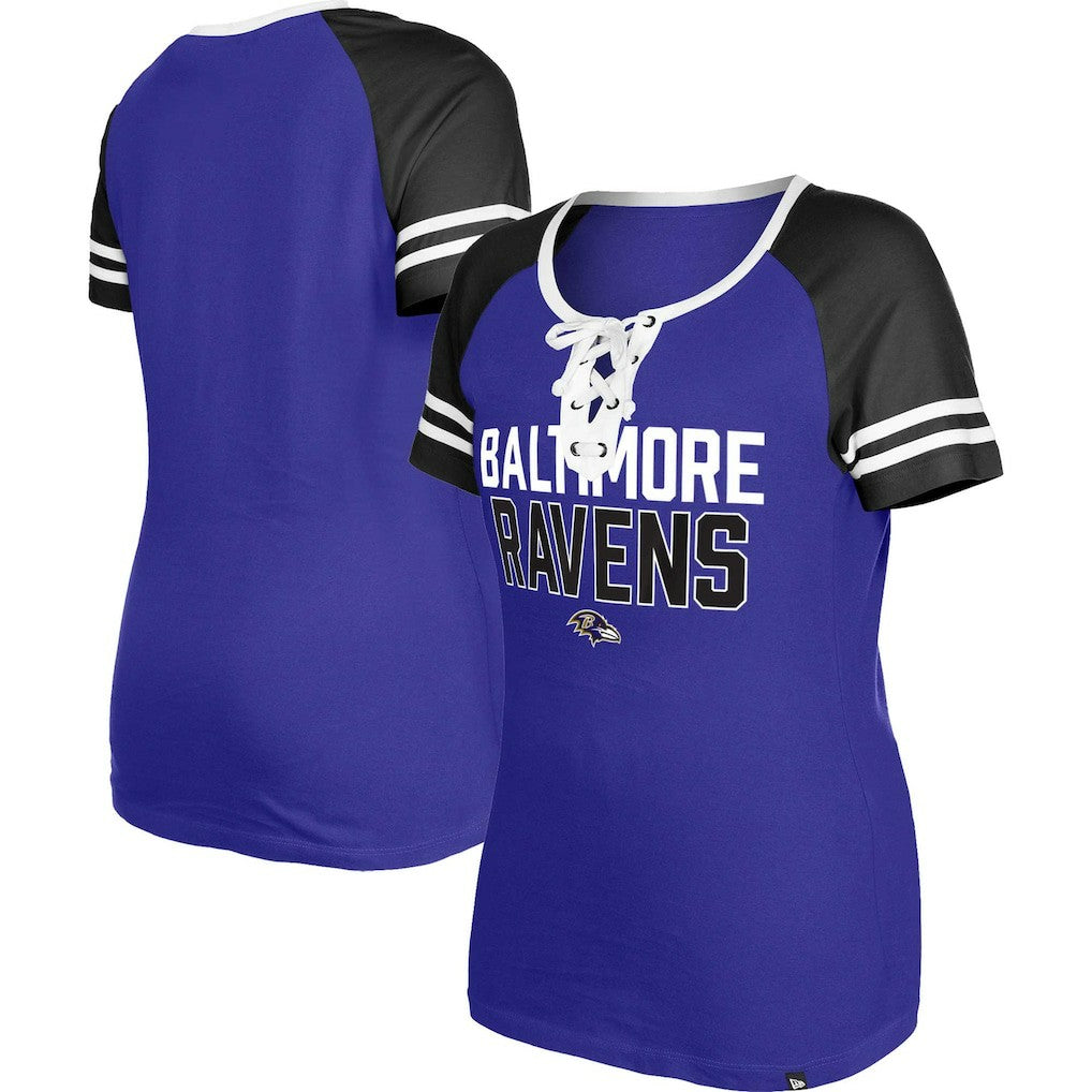 Baltimore Ravens New Era Women's Raglan Lace-Up T-Shirt - Purple T-shirts