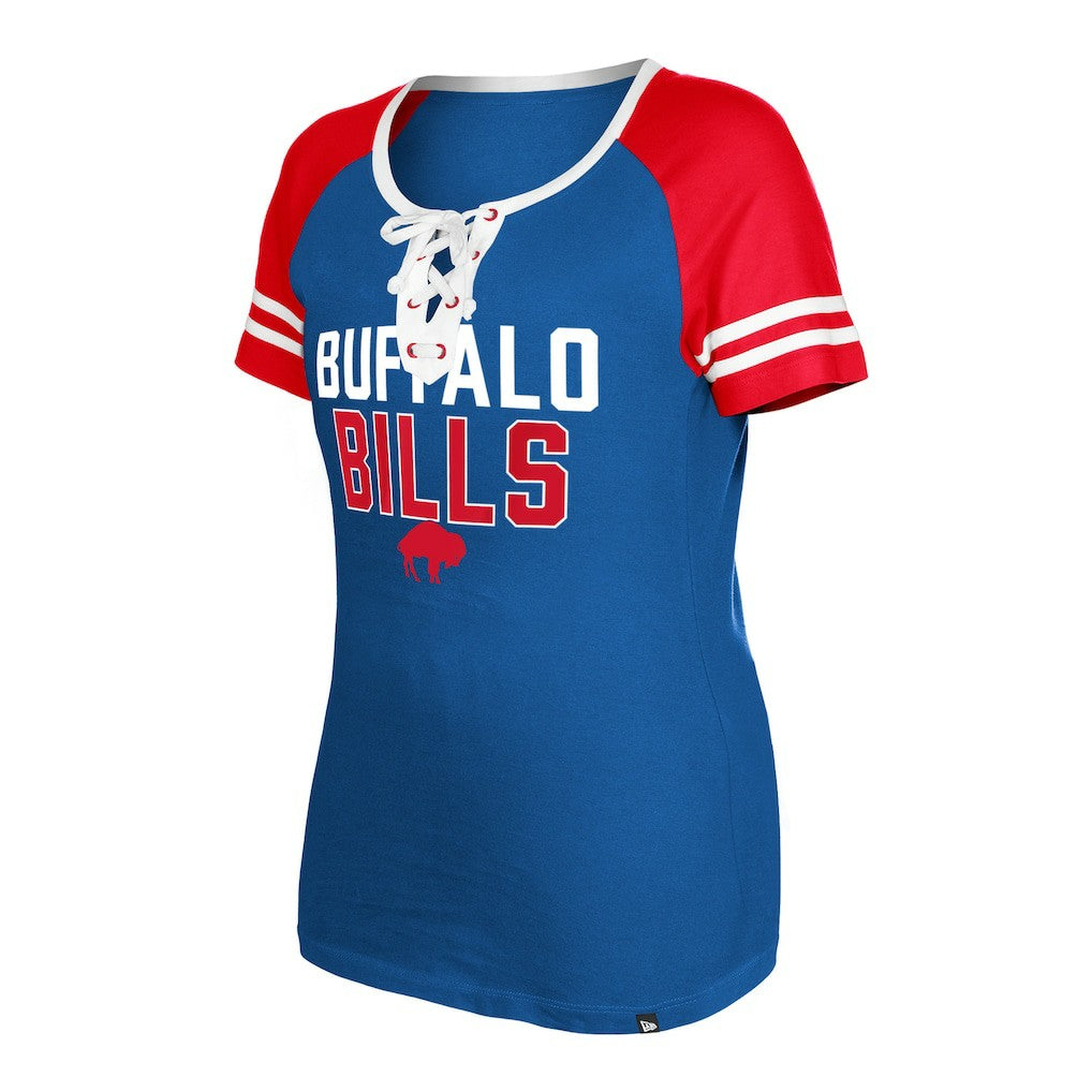 Buffalo Bills New Era Women's Throwback Raglan Lace-Up T-Shirt - Royal T-shirts