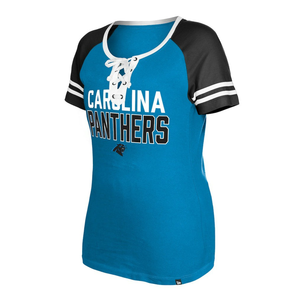 Carolina Panthers New Era Women's Raglan Lace-Up T-Shirt - Blue T-shirts