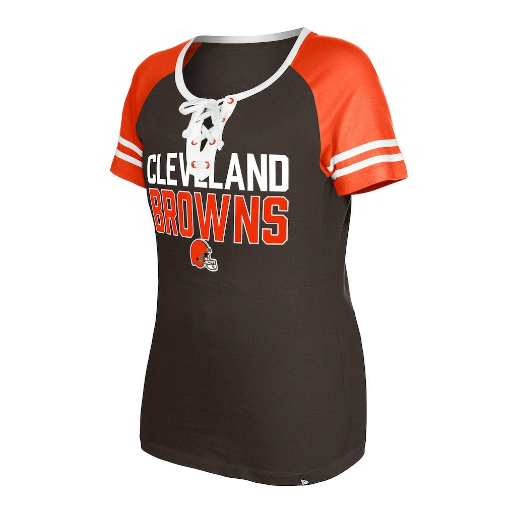 Cleveland Browns New Era Women's Raglan Lace-Up T-Shirt - Brown T-shirts