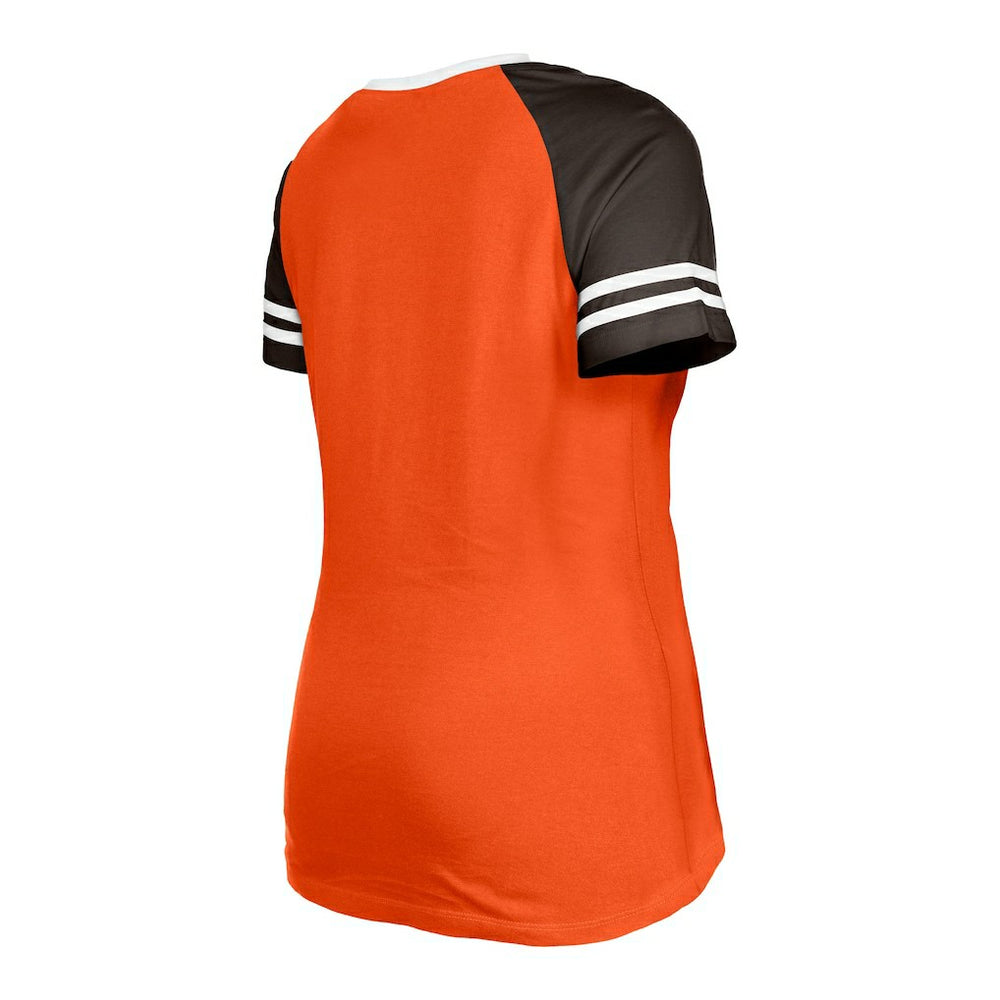 Cleveland Browns New Era Women's Throwback Raglan Lace-Up T-Shirt - Orange T-shirts