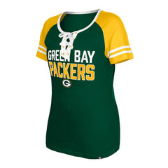 Green Bay Packers New Era Women's Raglan Lace-Up T-Shirt - Green T-shirts