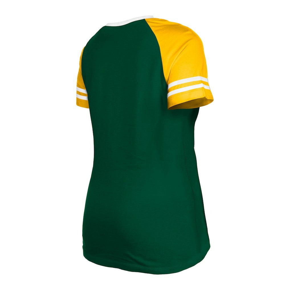 Green Bay Packers New Era Women's Raglan Lace-Up T-Shirt - Green T-shirts
