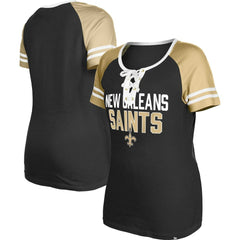 New Orleans Saints New Era Women's Raglan Lace-Up T-Shirt - Black T-shirts