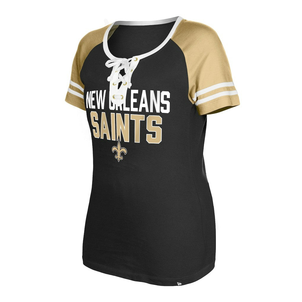 New Orleans Saints New Era Women's Raglan Lace-Up T-Shirt - Black T-shirts