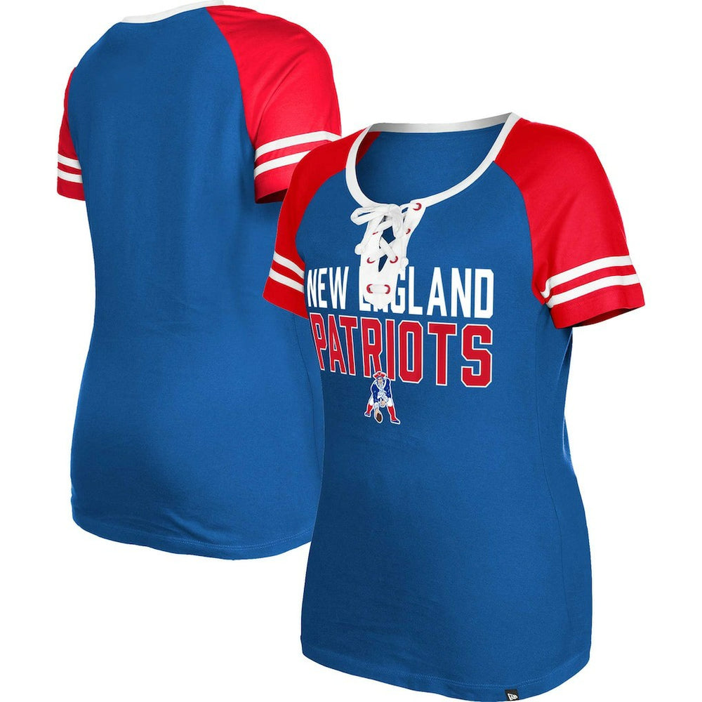 New England Patriots New Era Women's Throwback Raglan Lace-Up T-Shirt - Royal T-shirts