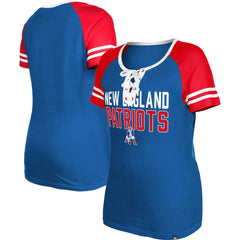 New England Patriots New Era Women's Throwback Raglan Lace-Up T-Shirt - Royal T-shirts