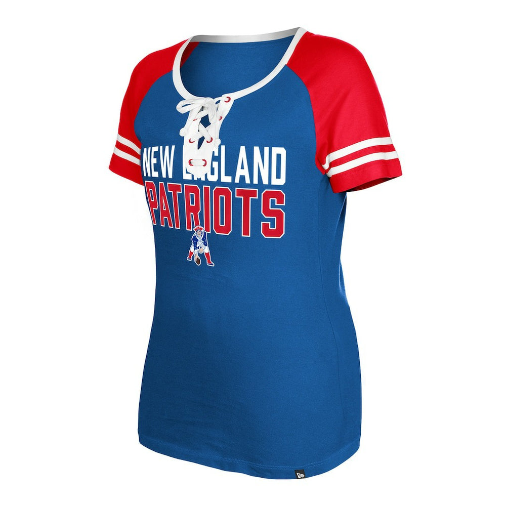 New England Patriots New Era Women's Throwback Raglan Lace-Up T-Shirt - Royal T-shirts