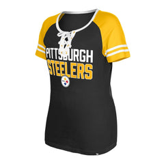 Pittsburgh Steelers New Era Women's Raglan Lace-Up T-Shirt - Black T-shirts