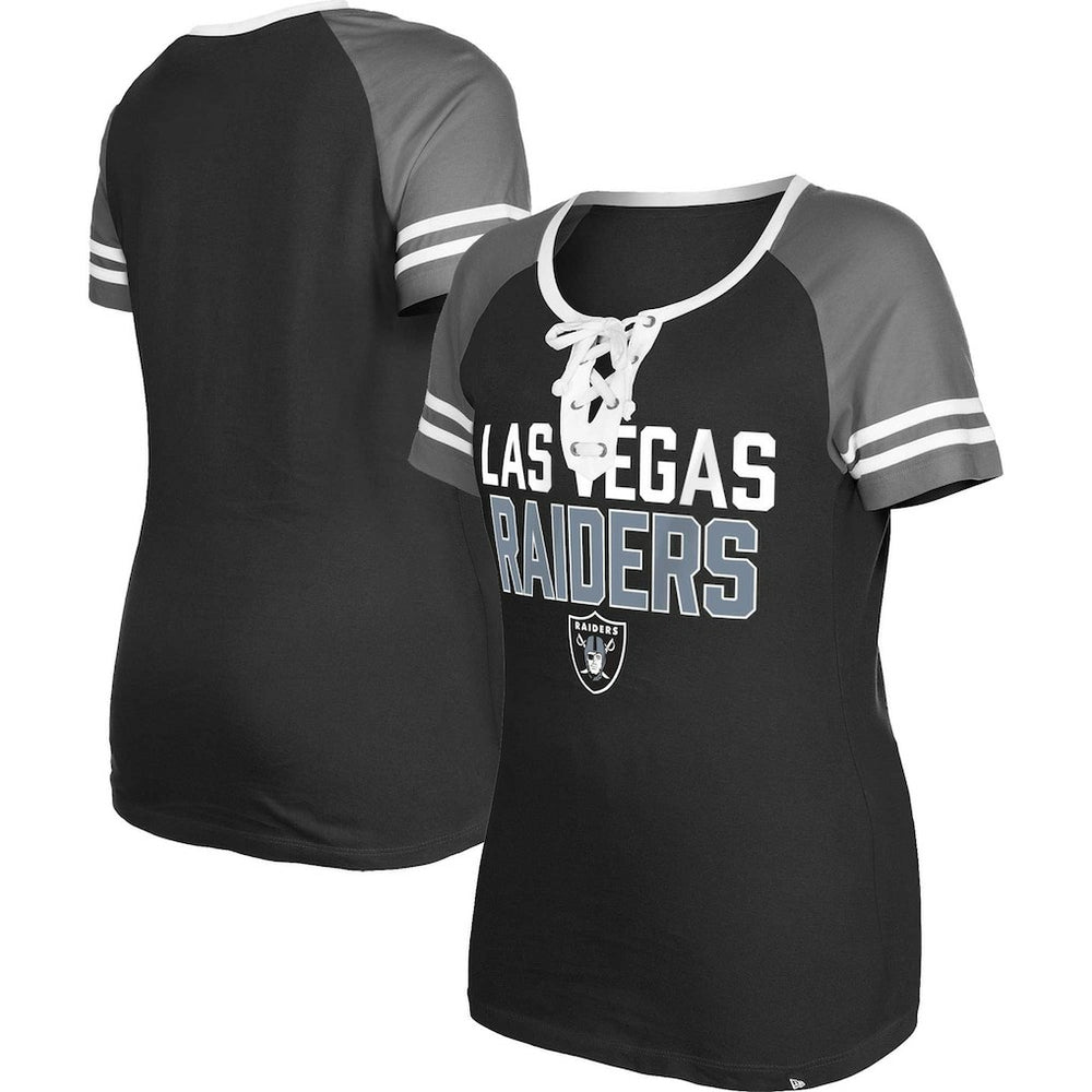 Las Vegas Raiders New Era Women's Raglan Lace-Up T-Shirt - Black T-shirts