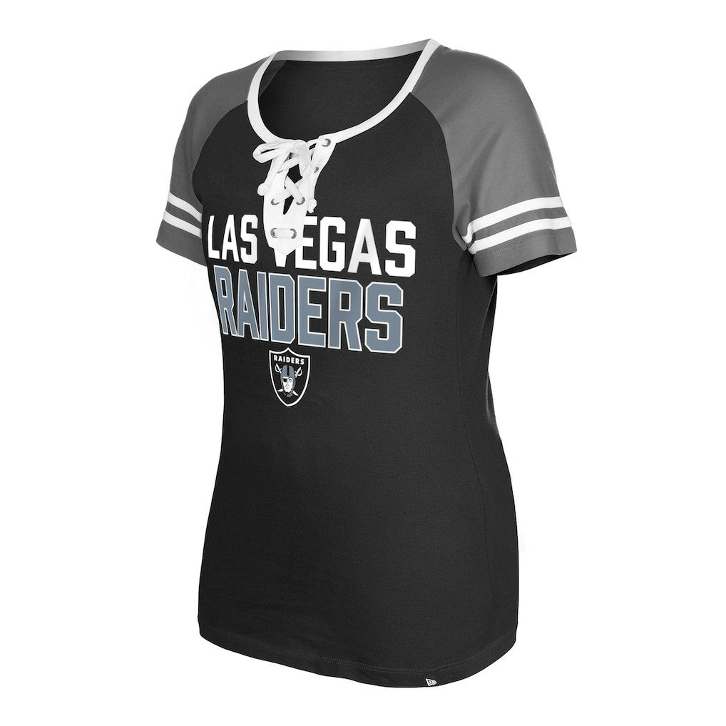 Las Vegas Raiders New Era Women's Raglan Lace-Up T-Shirt - Black T-shirts