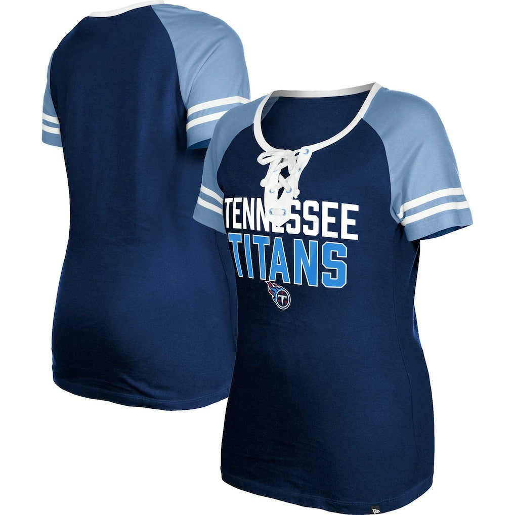 Tennessee Titans New Era Women's Raglan Lace-Up T-Shirt - Navy T-shirts