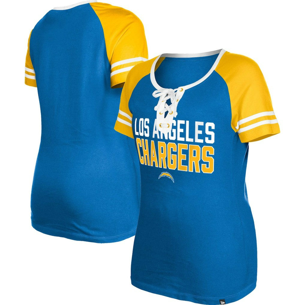 Los Angeles Chargers New Era Women's Raglan Lace-Up T-Shirt - Powder Blue T-shirts