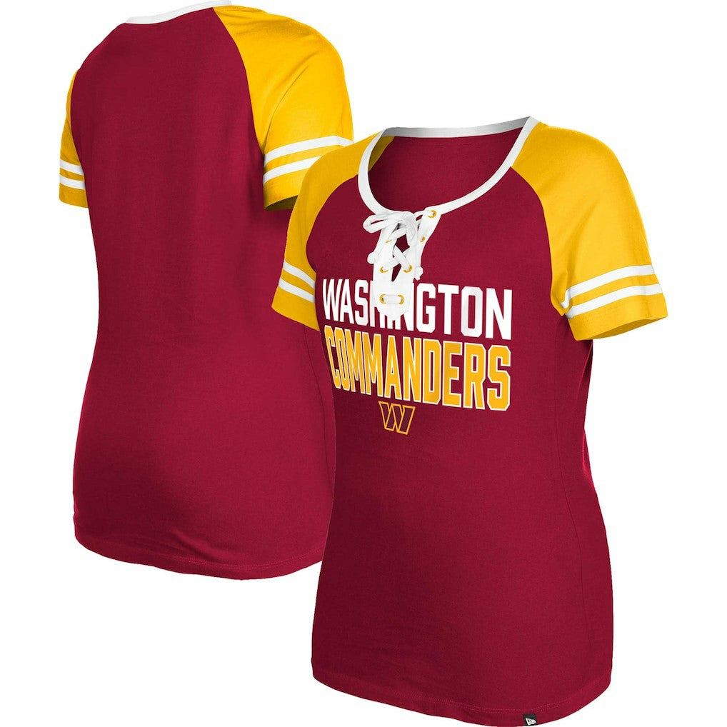 Washington Commanders New Era Women's Raglan Lace-Up T-Shirt - Burgundy T-shirts