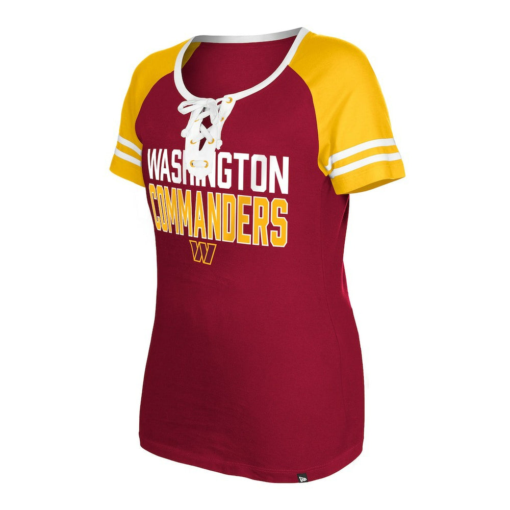 Washington Commanders New Era Women's Raglan Lace-Up T-Shirt - Burgundy T-shirts