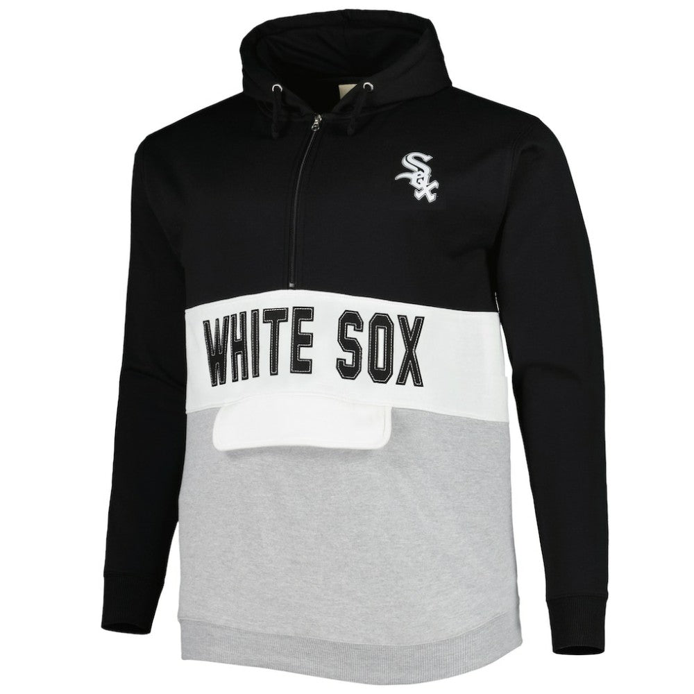 Chicago White Sox Big & Tall Fleece Half-Zip Hoodie - Black/White Hoodies