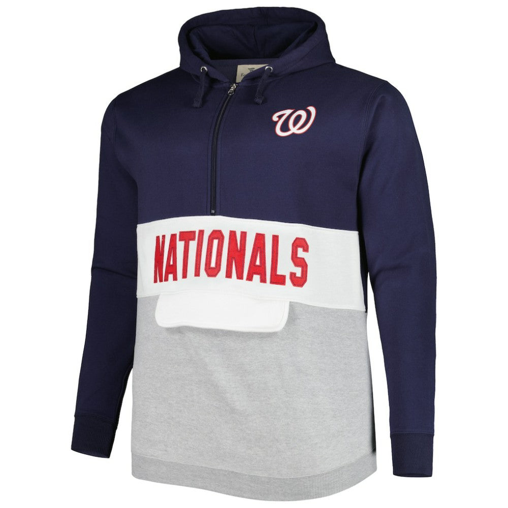 Washington Nationals Big & Tall Fleece Half-Zip Hoodie - Navy/White Hoodies