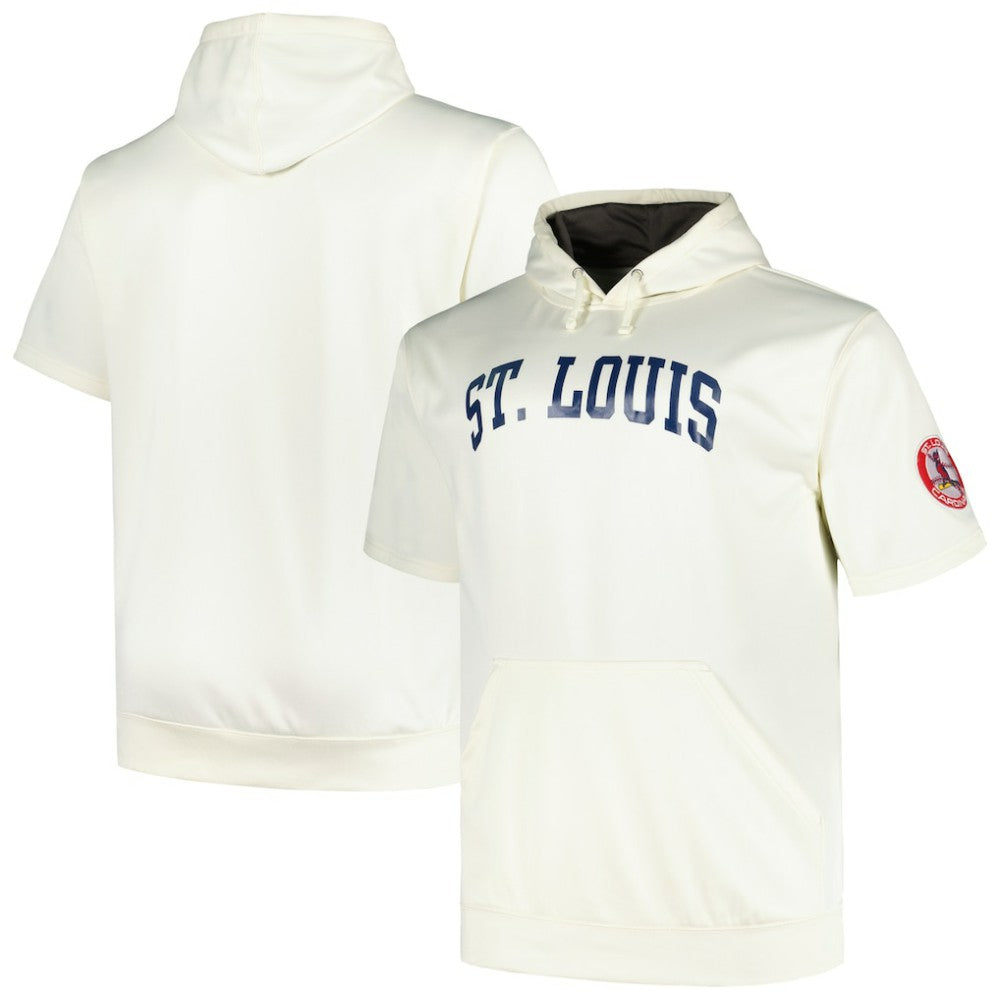 St. Louis Cardinals Profile Big & Tall Contrast Short Sleeve Pullover Hoodie - Oatmeal Hoodies