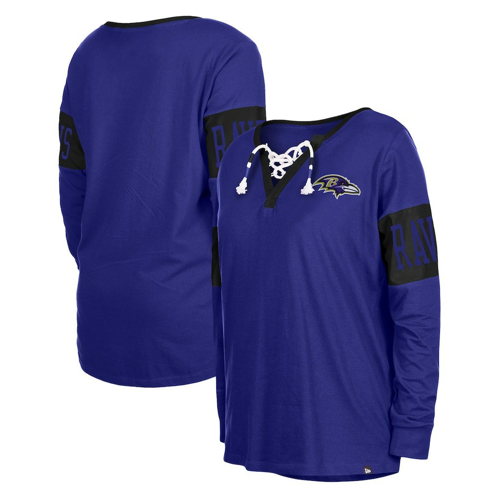 Baltimore Ravens New Era Women's Lace-Up Notch Neck Long Sleeve T-Shirt - Black T-shirts