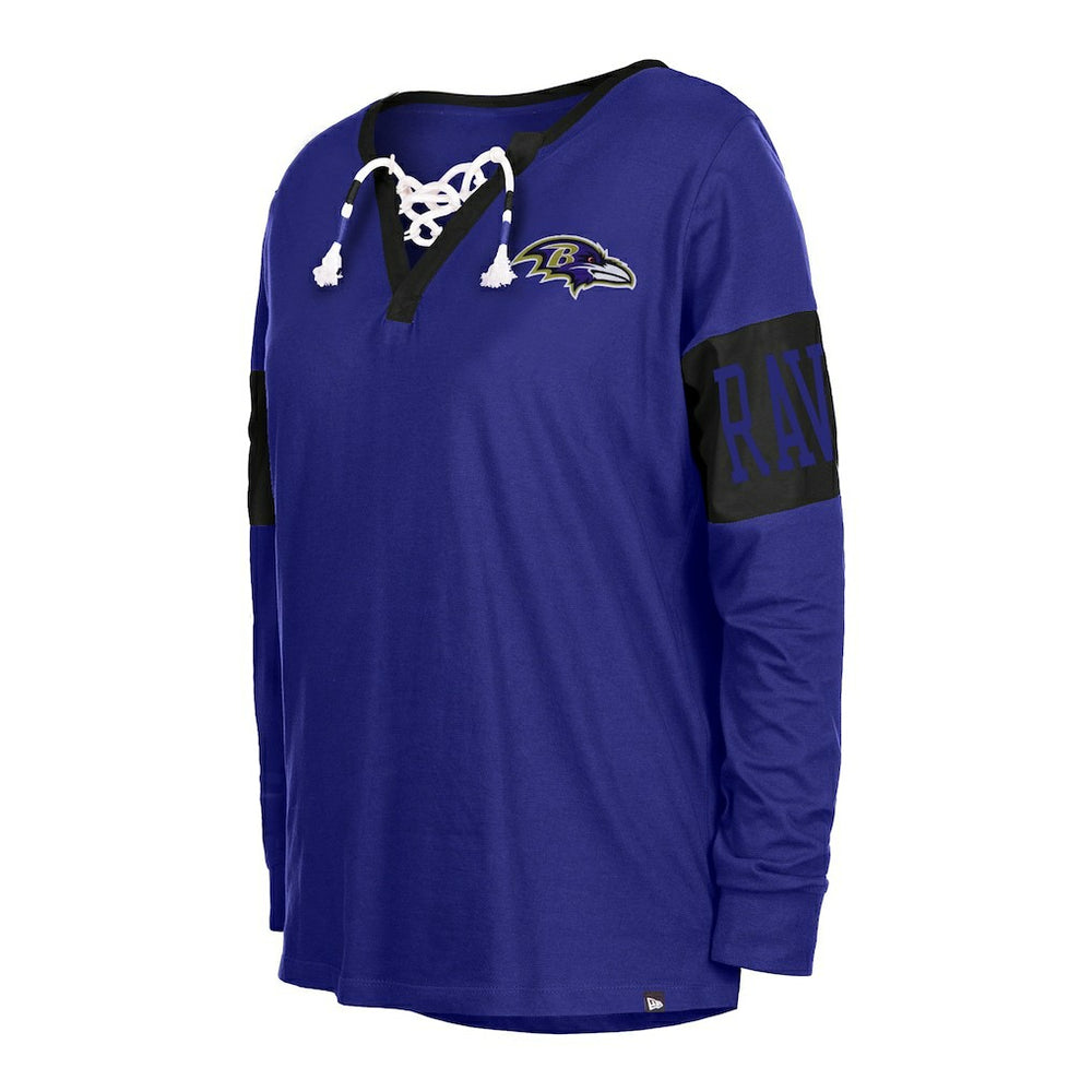 Baltimore Ravens New Era Women's Lace-Up Notch Neck Long Sleeve T-Shirt - Black T-shirts