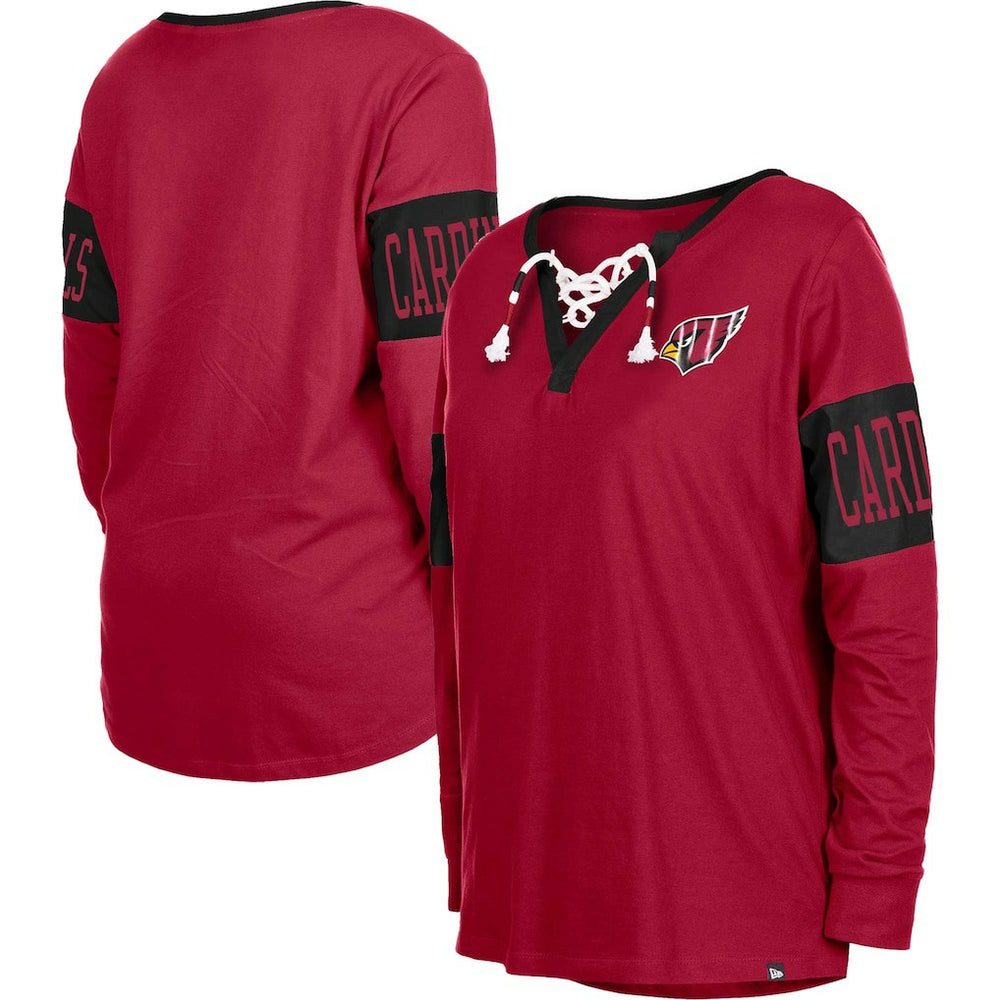Arizona Cardinals New Era Women's Lace-Up Notch Neck Long Sleeve T-Shirt - Cardinal T-shirts