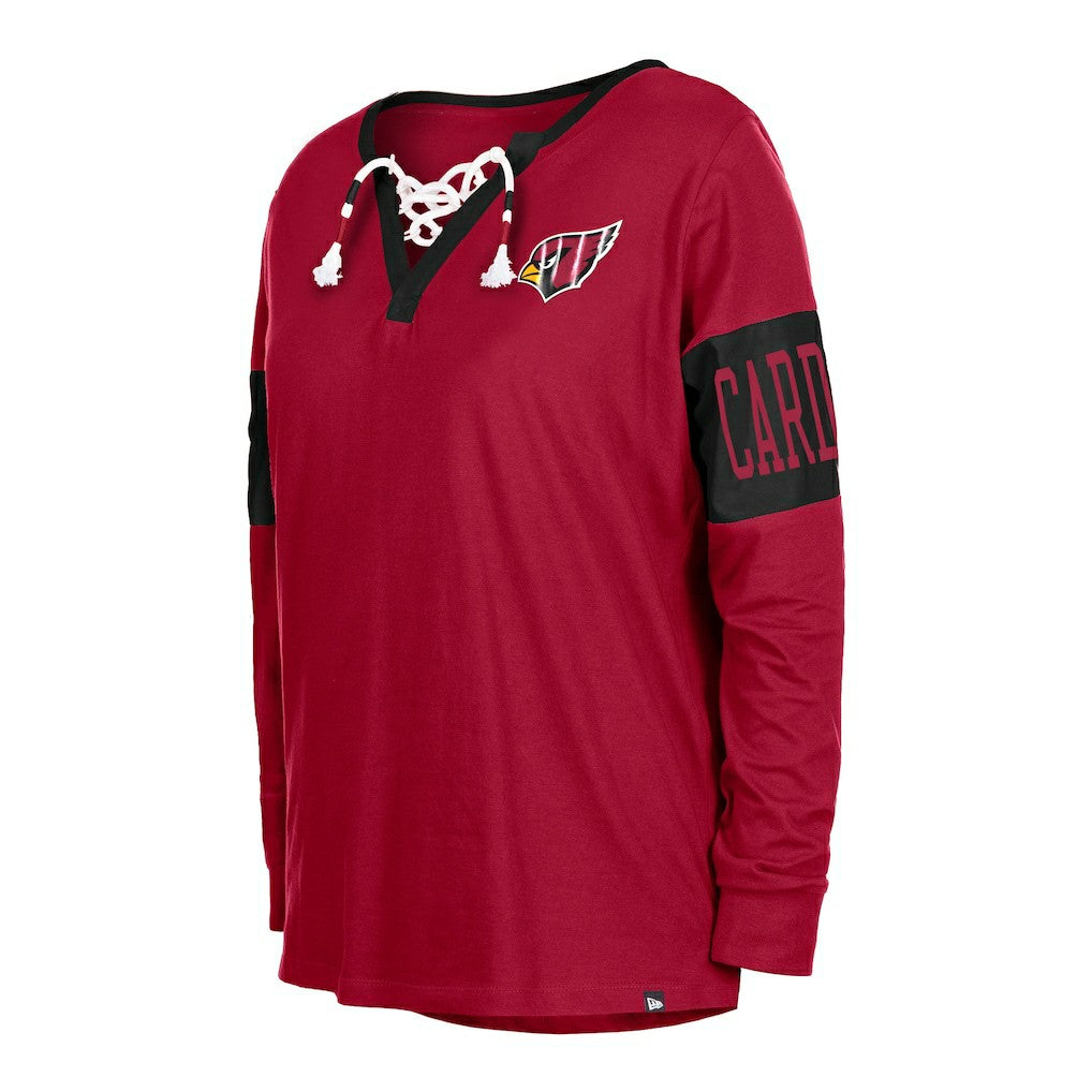 Arizona Cardinals New Era Women's Lace-Up Notch Neck Long Sleeve T-Shirt - Cardinal T-shirts