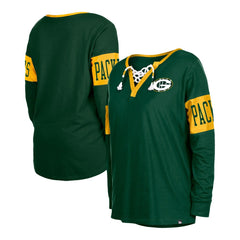 Green Bay Packers New Era Women's Lace-Up Notch Neck Long Sleeve T-Shirt - Green T-shirts