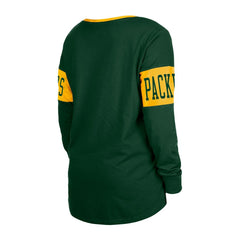 Green Bay Packers New Era Women's Lace-Up Notch Neck Long Sleeve T-Shirt - Green T-shirts