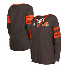 Cleveland Browns New Era Women's Lace-Up Notch Neck Long Sleeve T-Shirt - Brown T-shirts