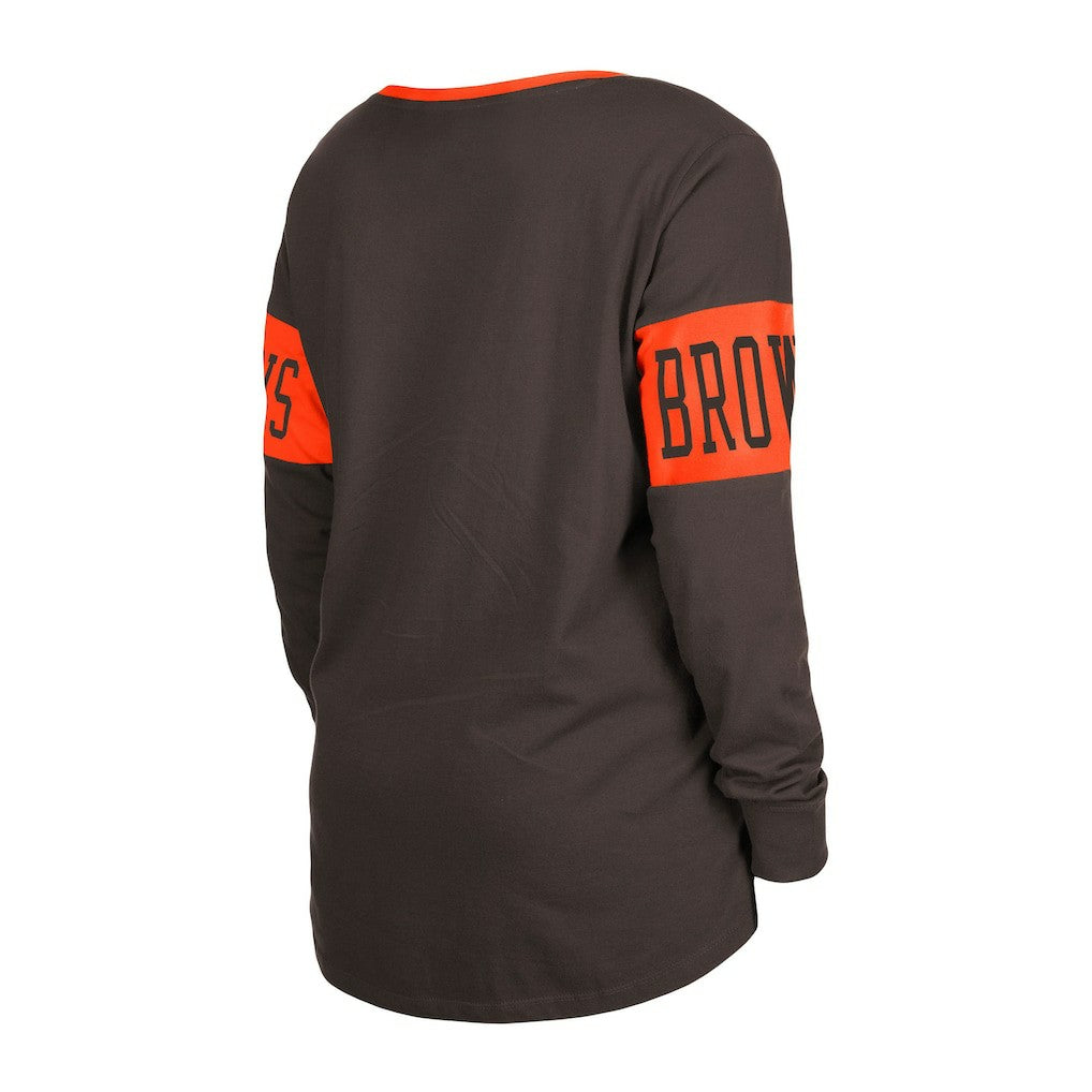 Cleveland Browns New Era Women's Lace-Up Notch Neck Long Sleeve T-Shirt - Brown T-shirts