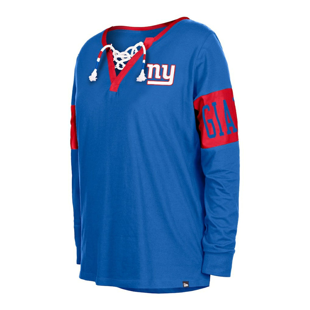 New York Giants New Era Women's Lace-Up Notch Neck Long Sleeve T-Shirt - Royal T-shirts