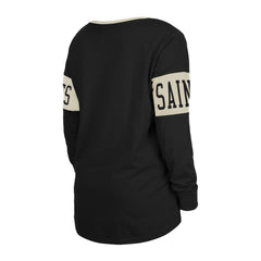 New Orleans Saints New Era Women's Lace-Up Notch Neck Long Sleeve T-Shirt - Black T-shirts