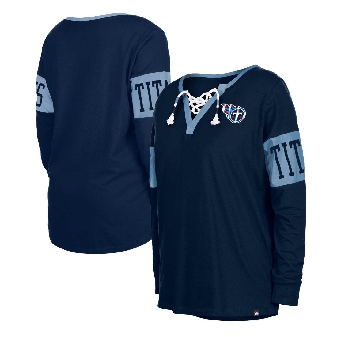 Tennessee Titans New Era Women's Lace-Up Notch Neck Long Sleeve T-Shirt - Navy T-shirts