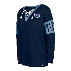 Tennessee Titans New Era Women's Lace-Up Notch Neck Long Sleeve T-Shirt - Navy T-shirts