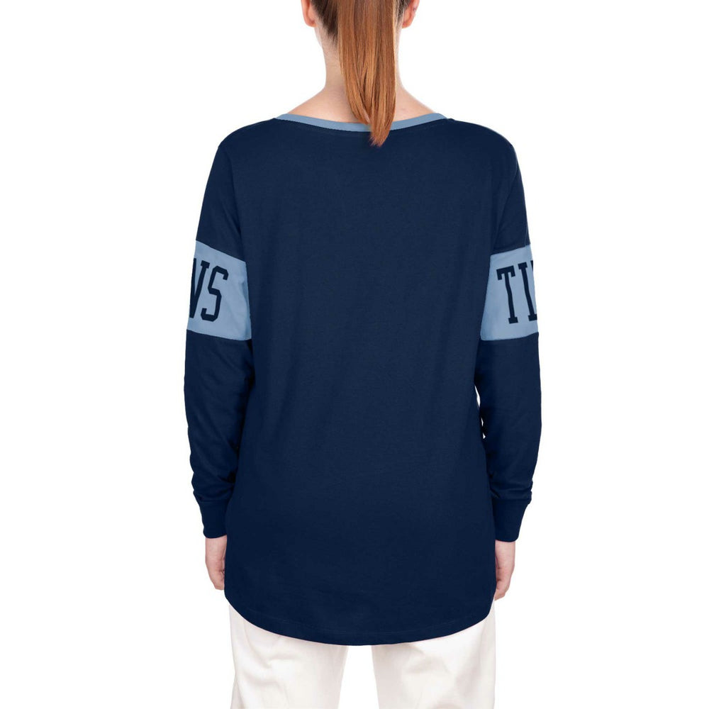 Tennessee Titans New Era Women's Lace-Up Notch Neck Long Sleeve T-Shirt - Navy T-shirts