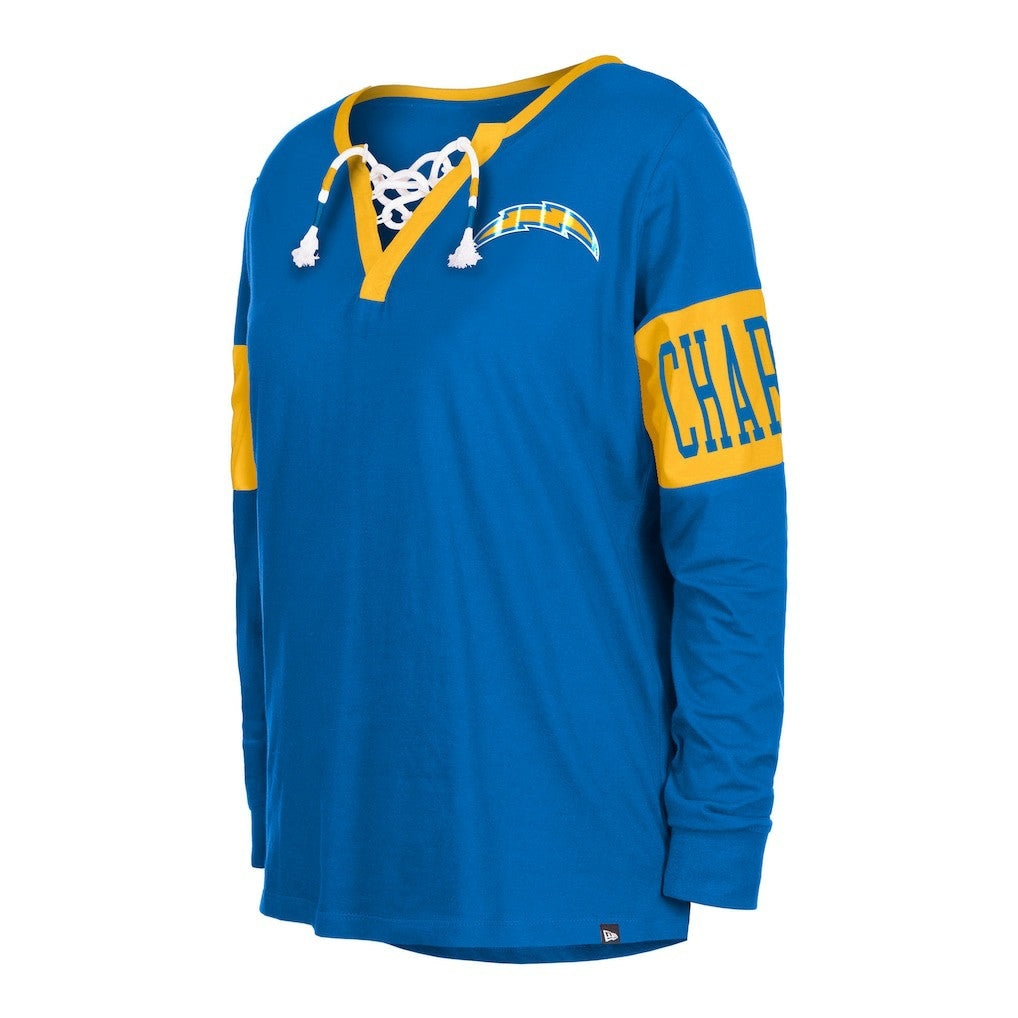 Los Angeles Chargers New Era Women's Lace-Up Notch Neck Long Sleeve T-Shirt - Royal T-shirts