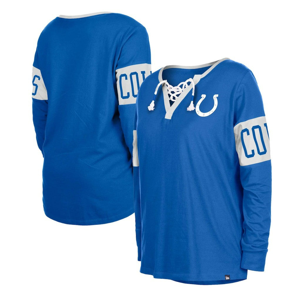 Indianapolis Colts New Era Women's Lace-Up Notch Neck Long Sleeve T-Shirt - Blue T-shirts