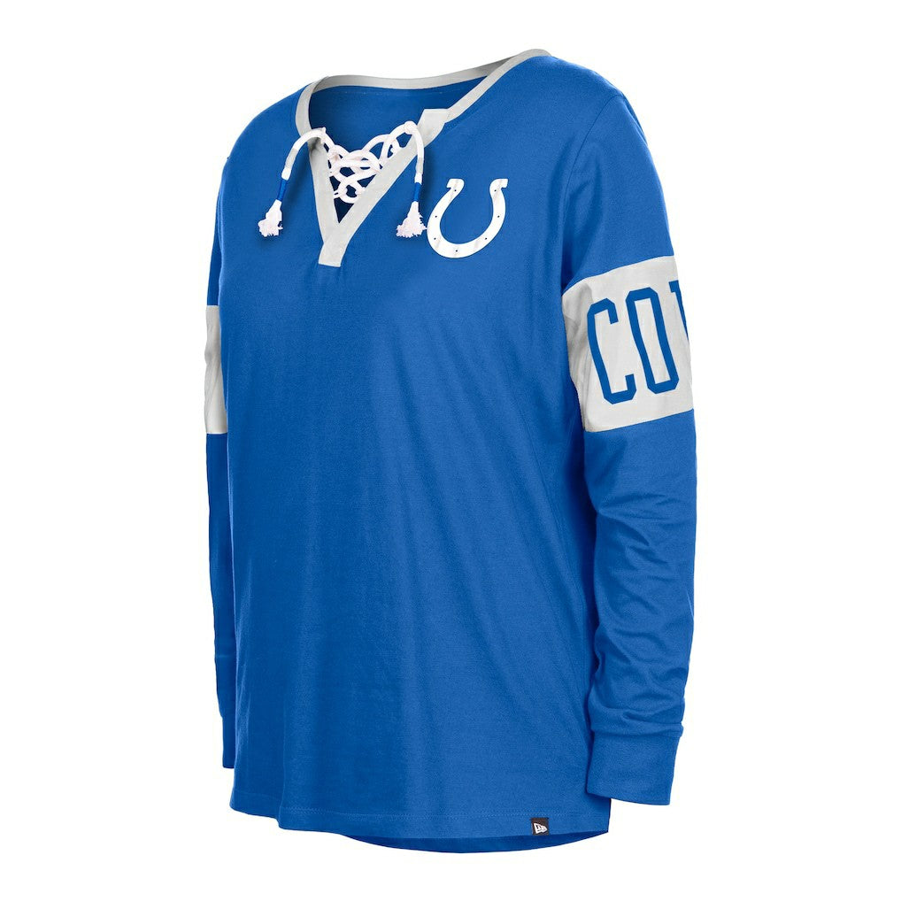 Indianapolis Colts New Era Women's Lace-Up Notch Neck Long Sleeve T-Shirt - Blue T-shirts