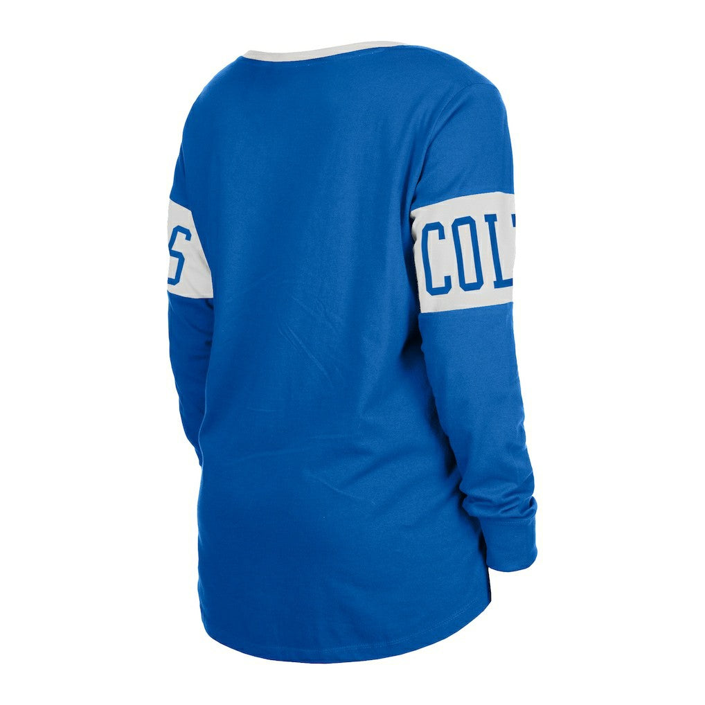 Indianapolis Colts New Era Women's Lace-Up Notch Neck Long Sleeve T-Shirt - Blue T-shirts