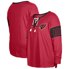 Arizona Cardinals New Era Women's Plus Size Lace-Up Notch Neck Long Sleeve T-Shirt - Cardinal T-shirts