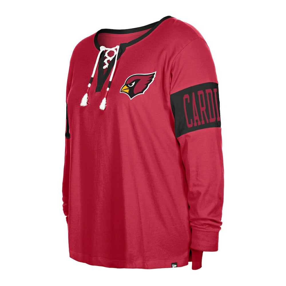 Arizona Cardinals New Era Women's Plus Size Lace-Up Notch Neck Long Sleeve T-Shirt - Cardinal T-shirts