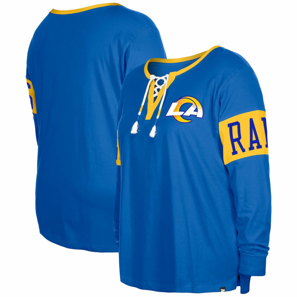 Los Angeles Rams New Era Women's Plus Size Lace-Up Notch Neck Long Sleeve T-Shirt - Royal T-shirts