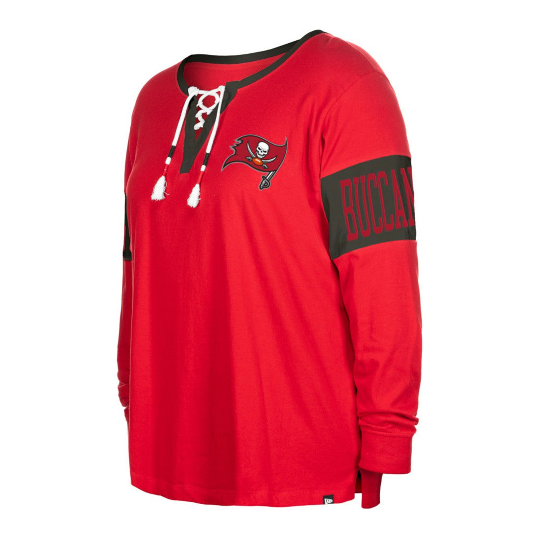 Tampa Bay Buccaneers New Era Women's Plus Size Lace-Up Notch Neck Long Sleeve T-Shirt - Red T-shirts