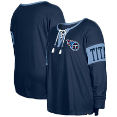 Tennessee Titans New Era Women's Plus Size Lace-Up Notch Neck Long Sleeve T-Shirt - Navy T-shirts