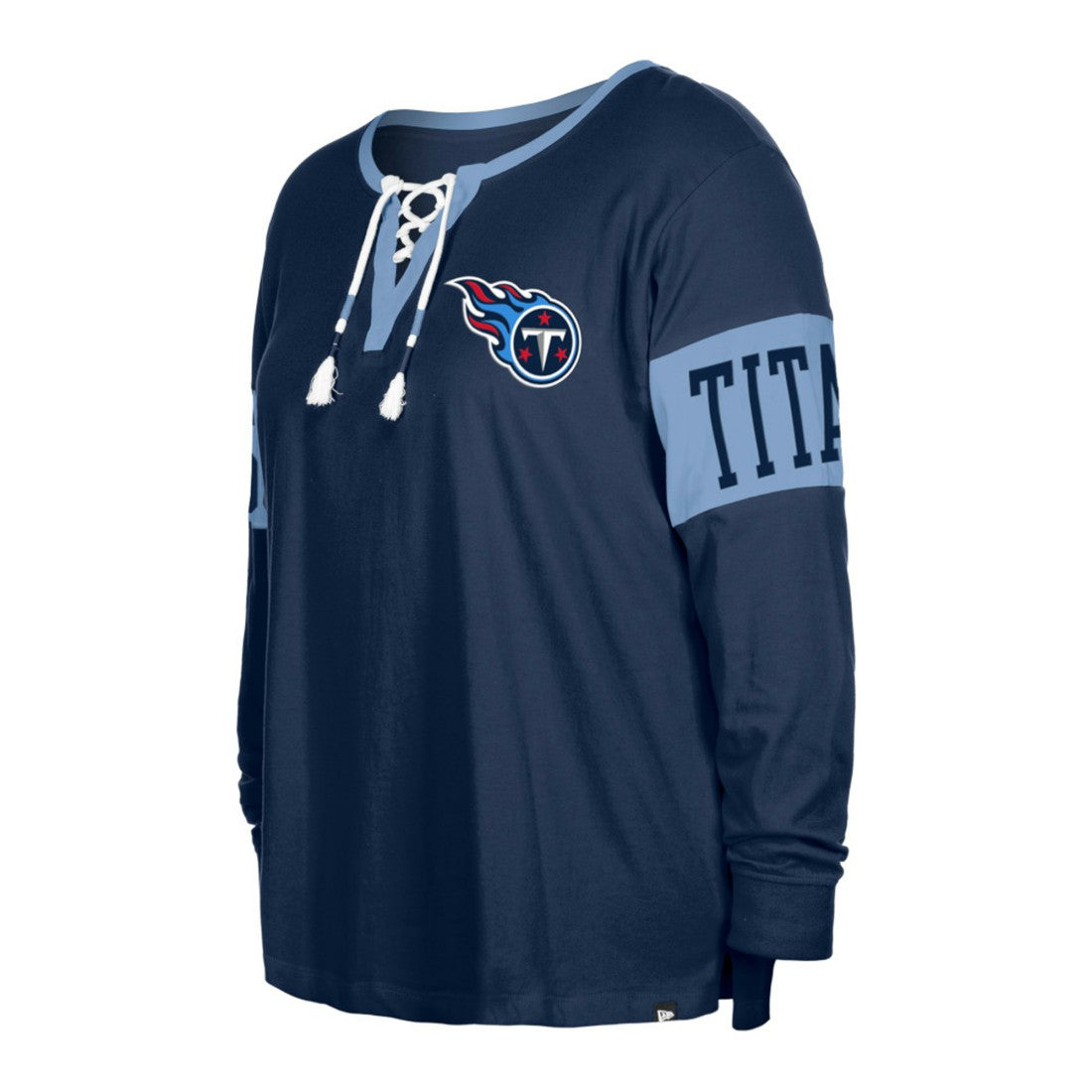 Tennessee Titans New Era Women's Plus Size Lace-Up Notch Neck Long Sleeve T-Shirt - Navy T-shirts