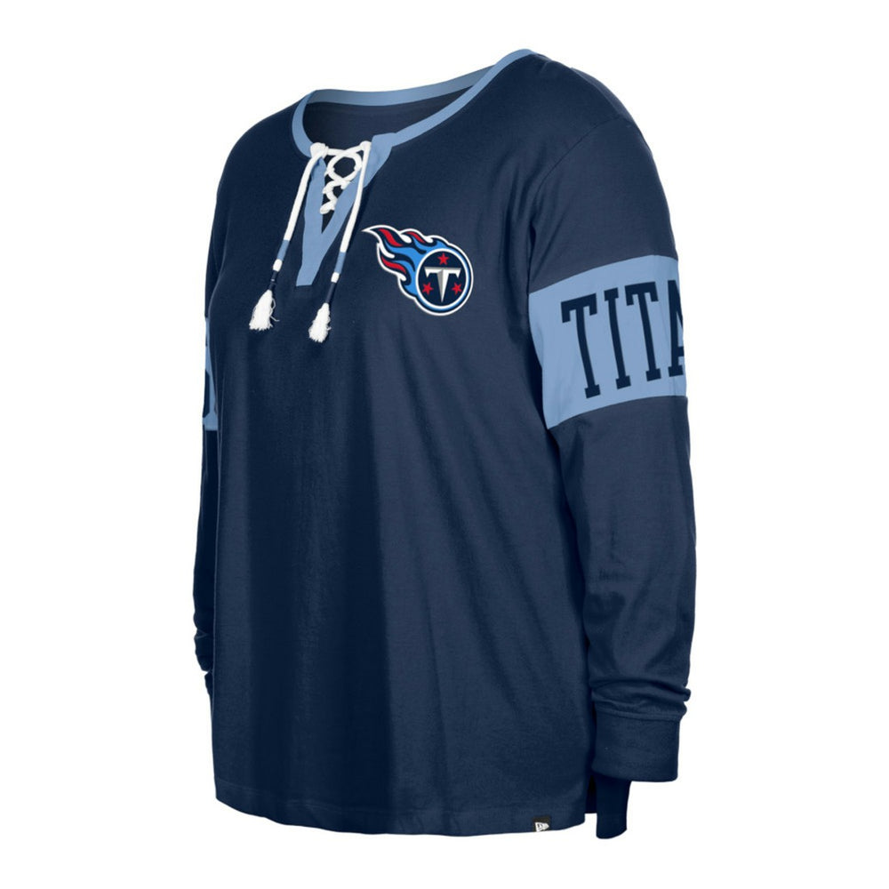 Tennessee Titans New Era Women's Plus Size Lace-Up Notch Neck Long Sleeve T-Shirt - Navy T-shirts