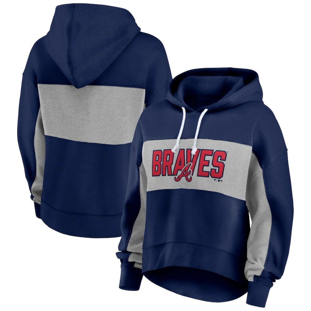 Atlanta Braves Fanatics Women's Filled Stat Sheet Pullover Hoodie - Navy Hoodies
